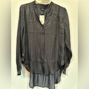 H&M SHIMMER BLACK LOW HIGH BLOUSE LONG SLEEVE SHINY